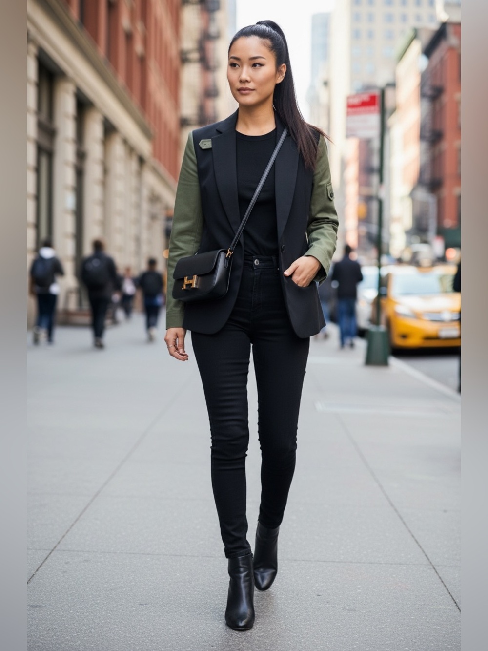 Veronica Beard Military Colorblock Dickey Jacket Black Army Green Wool Size 8 - Picture 4 of 14